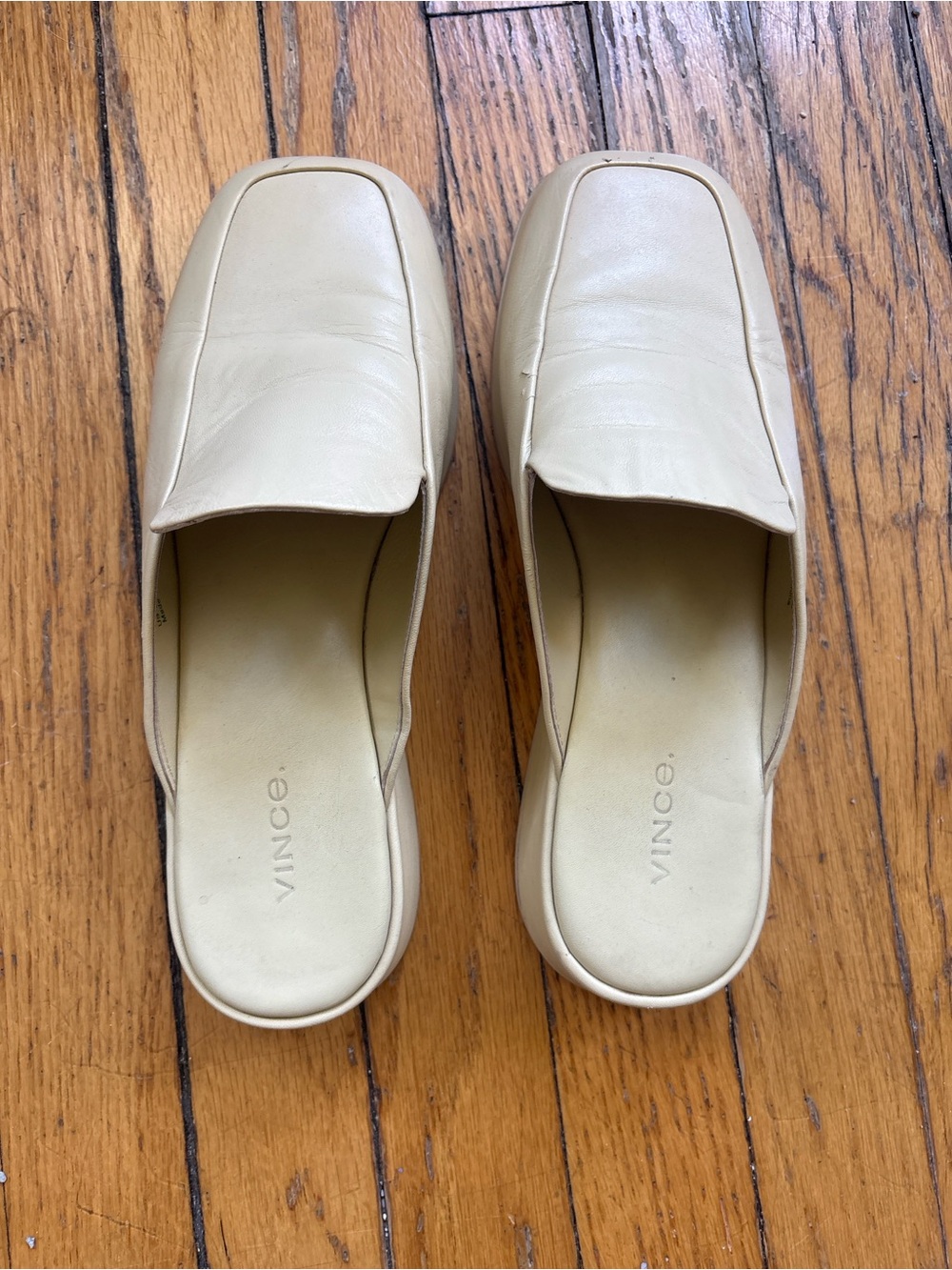 Vince Cream Square-Toe Leather Mules